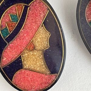 Vintage 80’s silhouette Elegant Woman Retro Earrings Epoxy Art